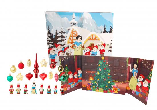Mini Mrchen Adventskalender, 8 Figuren (Schneewittchen + 7 Zwerge), 1 Spitze, 7 Unikugeln, 8 Formen, 3cm