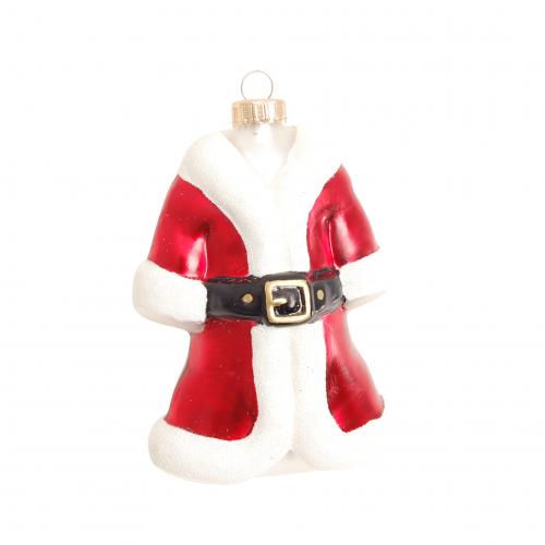Weihnachtsmann mit Mantel, Glasfigur, rot/wei/schwarz, 11cm