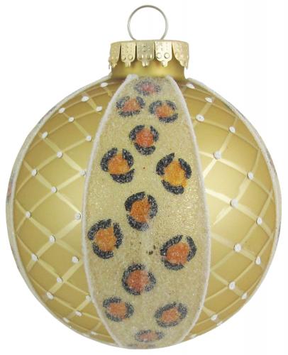 Gold matt 8cm Glaskugel mit Leopardenmuster handdekoriert (1 Stck)