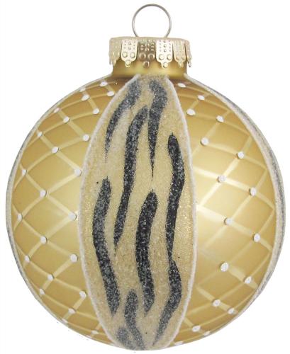 Gold matt 8cm Glaskugel mit Zebramuster handdekoriert (1 Stck)