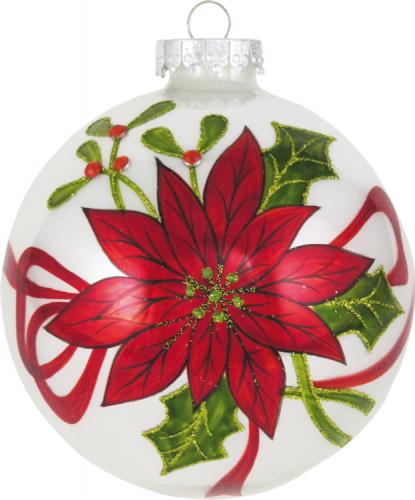 Porzellanwei 10cm Glaskugel mit Weihnachtsstern handdekoriert (1 Stck)