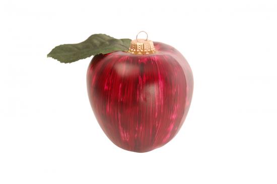 Roter Apfel mit grnen Blatt 10cm, Glasornament, mundgeblasen und handekoriert