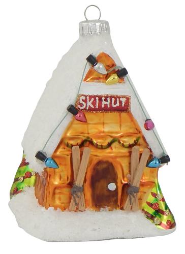 Ski-Htte 11cm, Glasornament, mundgeblasen und handekoriert