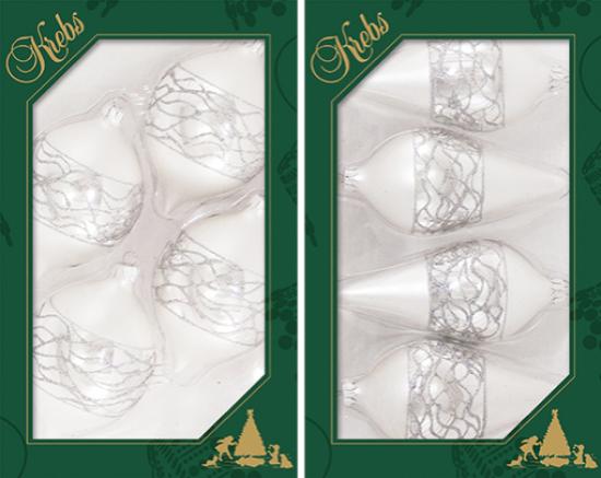 Sterling Silber 9cm Zwiebelformen und 10cm Tropfenformen aus Glas mundgeblasen und handekoriert mit dekorativen Band 2-fach