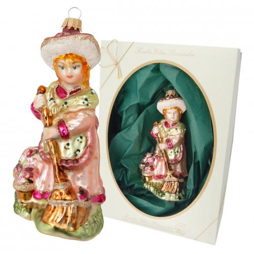 Multicolor 13cm Biedermeier, Mdchen mit Besen 13cm, mehrfarbiges Dekor, Glasornament, mundgeblasen und handdekoriert