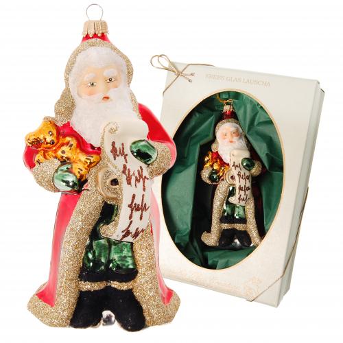 Multicolor 15cm Viktorianischer Santa mit Br und Liste mundgeblasen und handdekoriert