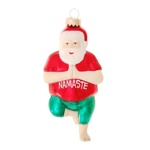 Multicolor 12cm Santa im Yogastand, Glasornament, mundgeblasen und handdekoriert
