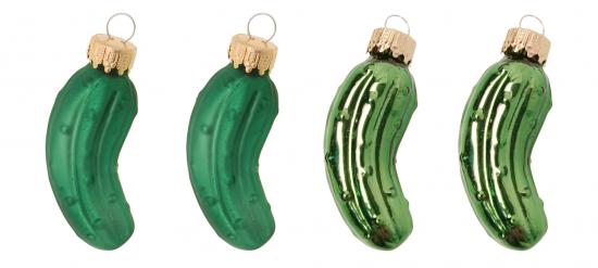 Grün glanz/matt 7cm Minigurken, Glasornamente, mundgeblasen und handdekoriert