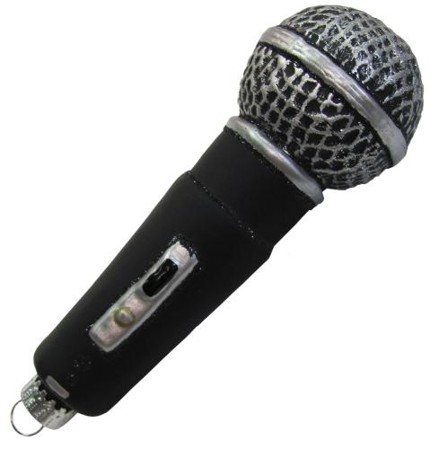 Silber/Schwarz 12cm Mikrofon, Glasornament, mundgeblasen, handdekoriert (1)