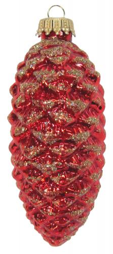 Rot 10cm Tannenzapfen aus Glas, mundgeblasen, handdekoriert (1)