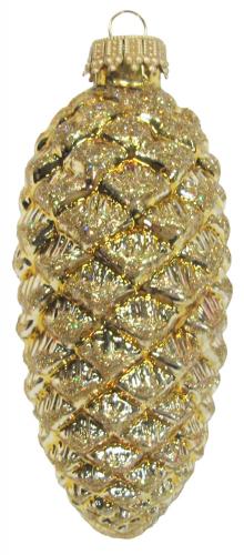 Gold 10cm Tannenzapfen aus Glas, mundgeblasen, handdekoriert (1)