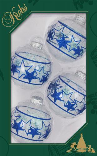 Kristallklar 7cm Glaskugel mit blauer Sternenbanddeko (4)