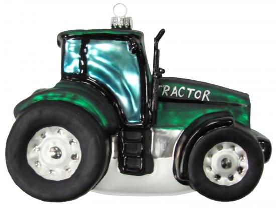 Grün/Schwarz 15cm Traktor Glasornament, mundgeblasen und handekoriert