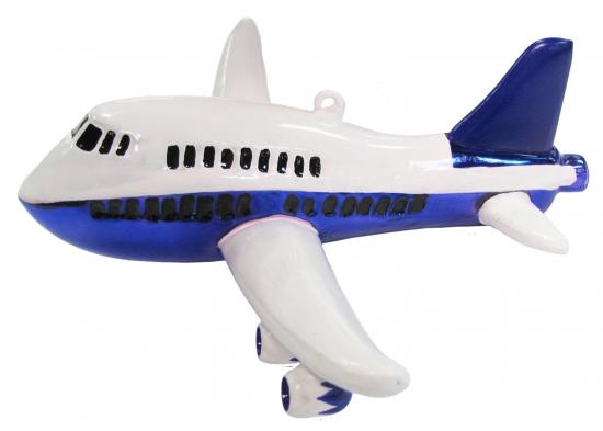 Blau/Weiß Flugzeug 17cm, Glasornament, mundgeblasen, handdekoriert (1)