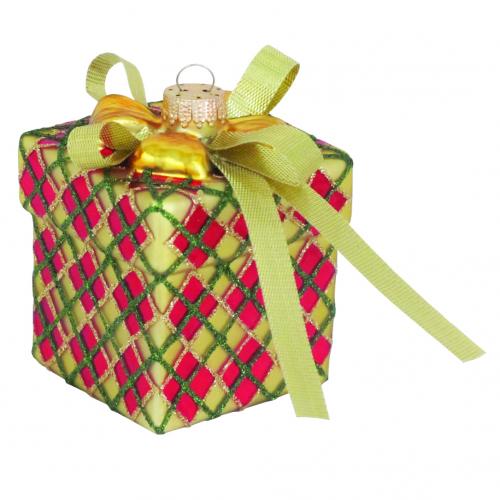 Multicolor 8cm Geschenkepäckchen Glas-Ornament, mundgeblasen und handekoriert