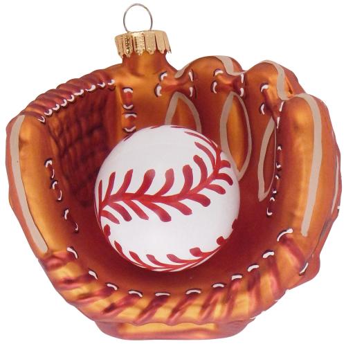 Baseball-Handschuh mit Baseball 10cm, Glasornament, mundgeblasen, handdekoriert