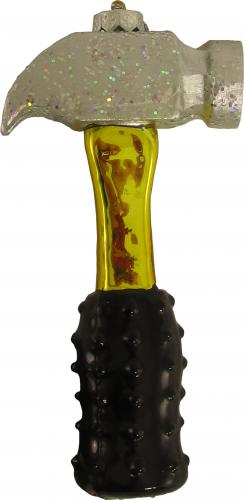 Hammer mit gelbem Griff 10cm, Glasornament, mundgeblasen und handekoriert