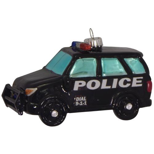 SUV-Polizeifahrzeug 11cm, Glasornament, mundgeblasen und handekoriert