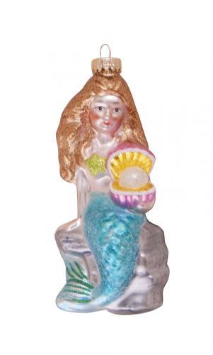 Meerjungfrau mit Austern und Perle 13cm, Glasornament, mundgeblasen, handdekoriert (1)