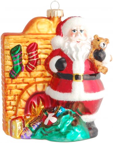 Santa am Kamin 12cm, Glasornament, mundgeblasen und handekoriert