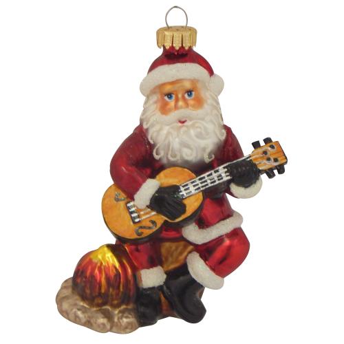 Gitarrespielender Weihnachtsmann 11cm, Glasornament, mundgeblasen und handekoriert