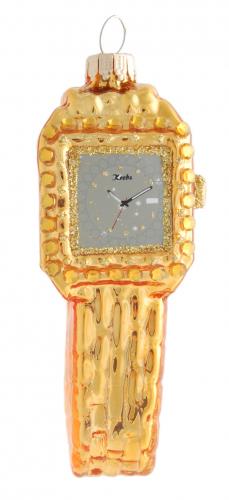 Damenuhr in Gold 10cm, Glasornament, mundgeblasen und handekoriert