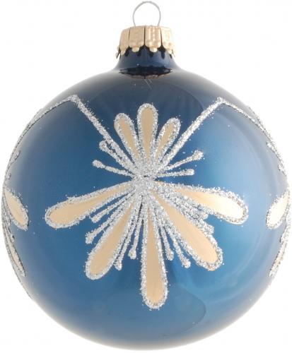 Royalblau 8cm Glaskugel mit Blätterdeko, mundgeblasenes Glas, handbemalt (1 Stück)