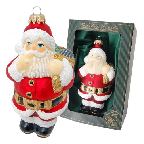 Multicolor 12cm Weihnachtsmann mit Geschenkesack, Glasornament, mundgeblasen, handbemalt