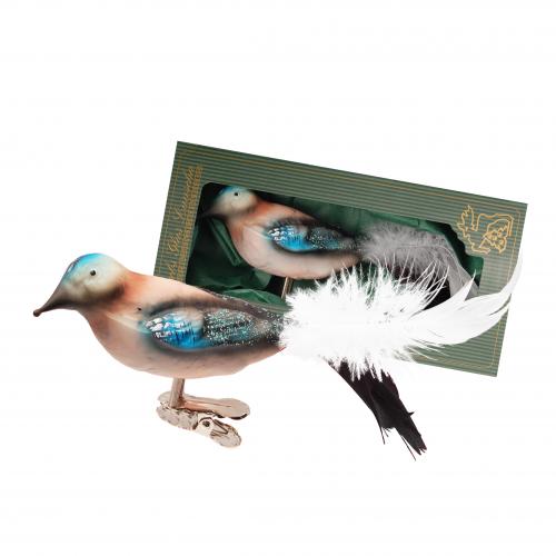 Multicolor 14cm Glasvogel Eichelhäher auf Clip mit 5cm Federschwanz mundgeblasen und handbemalt