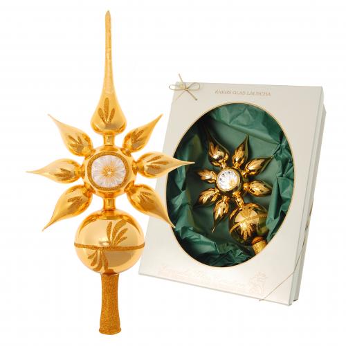 Gold glanz 30cm Sternenspitze mit Reflex (6cm) und Kugel (8cm) mundgeblasen und handdekoriert - Limitierte Auflage -