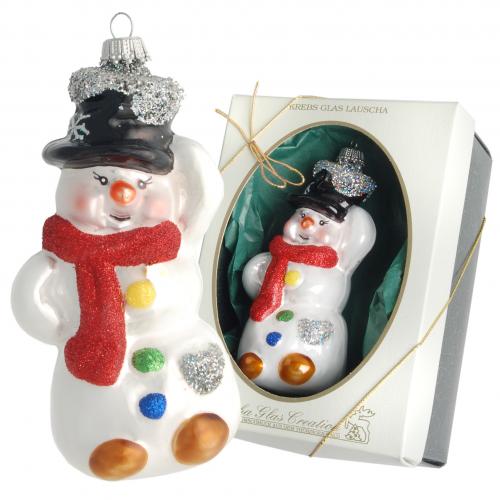 Multicolor 13cm Happy der Schneemann aus mundgeblasenem Glas, aufwendig handdekoriert (1)