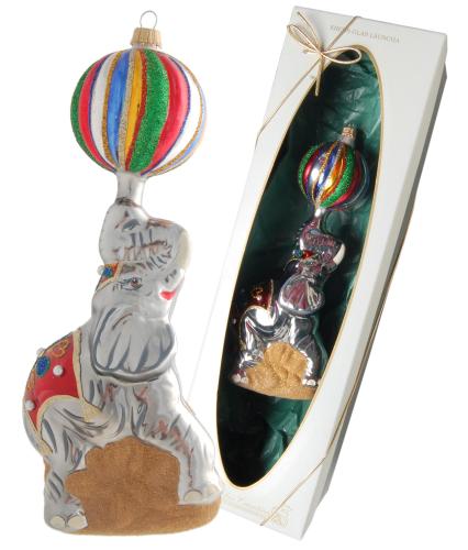 Zirkuselefant mit Ball 20cm, Glasornament, mundgeblasen, handdekoriert (1)