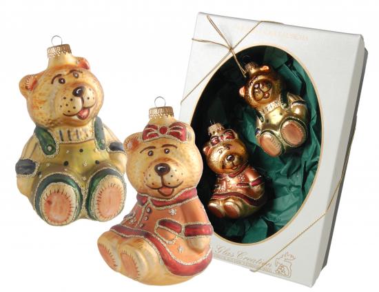 Multicolor 10cm Viktorianisches Teddy-Paar, Glasornamente, mundgeblasen und handdekoriert (2)