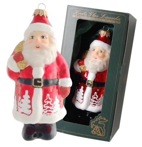 Rot/Weiß 14cm Santa mit Bäumen, Glasornament, mundgeblasen, handbemalt
