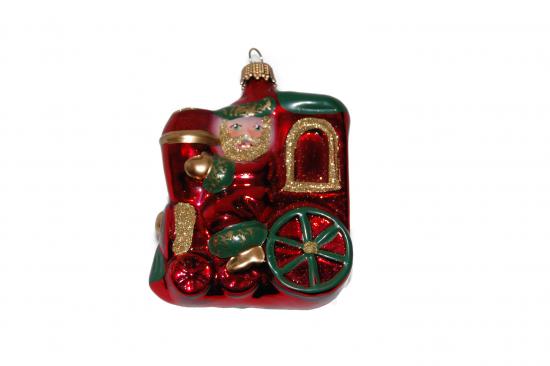 Rot / Grün 9cm Weihnachtsmann auf der Lokomotive, mundgeblasenes Glas, handdekoriert (1)