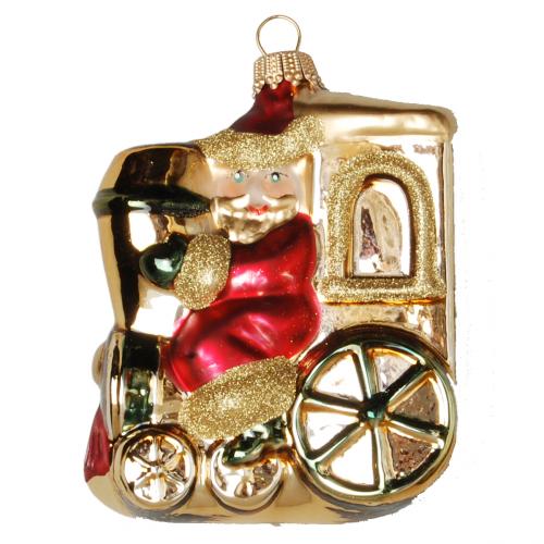 Rot / Gold 9cm Weihnachtsmann auf der Lokomotive, mundgeblasenes Glas, handdekoriert (1)