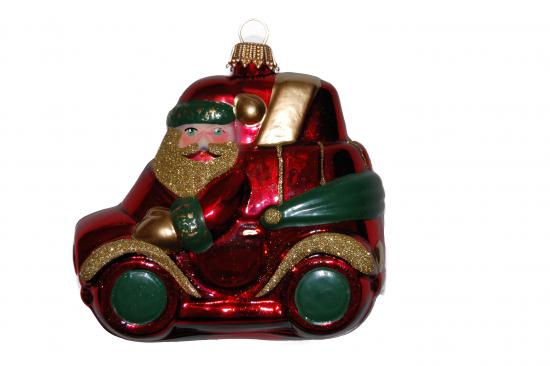 Multicolor 9cm Weihnachtsmann in seinem Auto, mundgeblasenes Glas, handdekoriert (1)