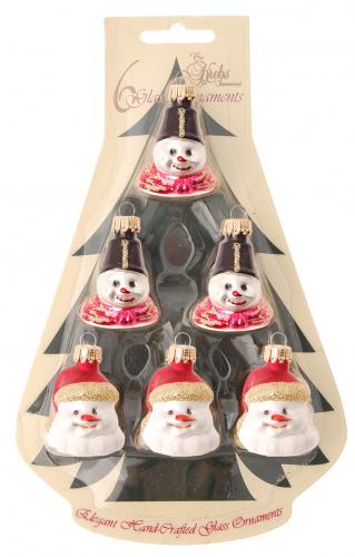 Multicolor 5cm Mini-Schnee- und Weihnachtsmänner aus Glas auf Header, mundgeblasen, handdekoriert (6)