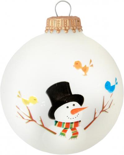 Frost 7cm Glaskugel dekoriert mit Schneemann und Vögeln
