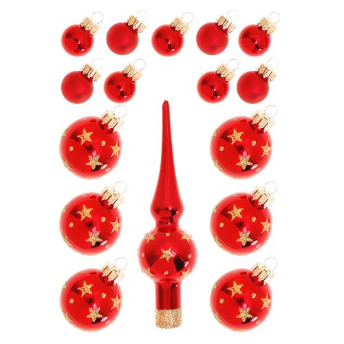 Rot Mini-Dekoset aus Glas, 2cm, 3cm Kugeln, 12cm Spitze, handdekoriert (16)