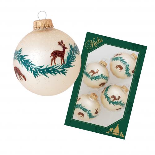 Weihnachtskugeln Hirsch auf Girlande Beige 7cm