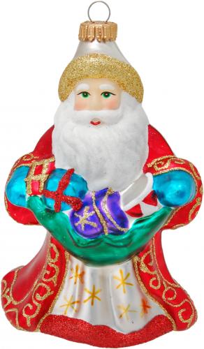 Multicolor 12cm Weihnachtsmann mit Geschenken, Glasornament, mundgeblasen und handdekoriert