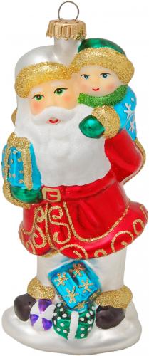 Multicolor 12cm Weihnachtsmann mit Kind, Glasornament, mundgeblasen und handdekoriert