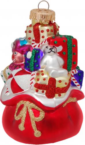 Multicolor 10cm Weihnachtsmannsack mit Geschenken, Glasornament, mundgeblasen und handdekoriert