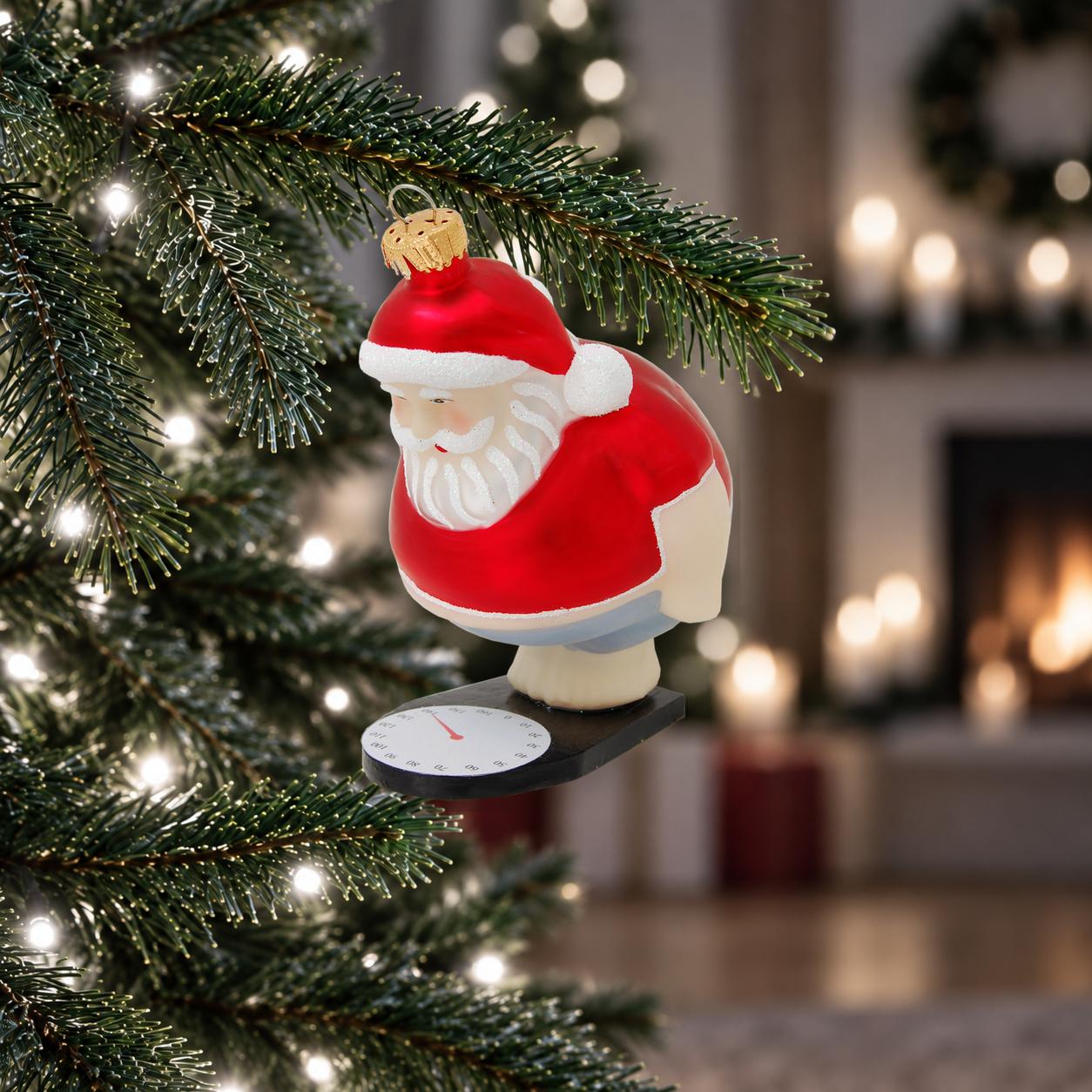 Baumschmuck Weihnachtsmann auf Waage Rot 10cm