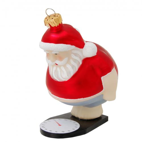 Multicolor 11cm Weihnachtsmann auf Waage OHOHOH, Glasornament, mundgeblasen und handdekoriert