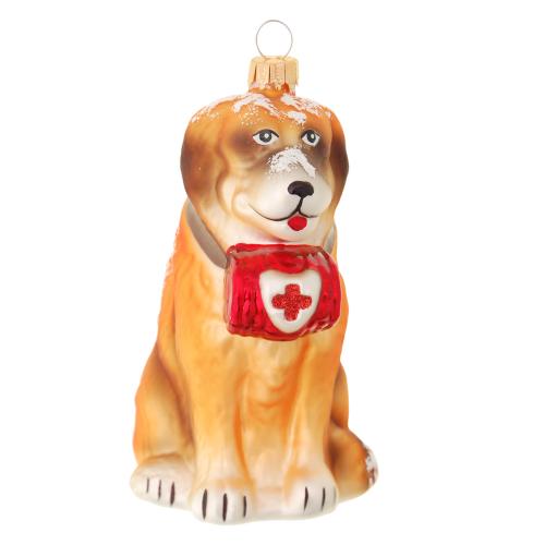 Multicolor 11cm Bernhardiner Sennenhund, Glasornament, mundgeblasen und handdekoriert