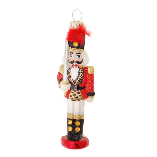 Multicolor 11cm Nussknacker mit Gewehr, Glasornament, mundgeblasen und handdekoriert