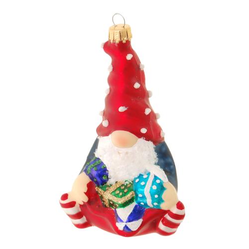 Multicolor 11cm Wichtel mit Pilzhut, Glasornament, mundgeblasen, handdekorier