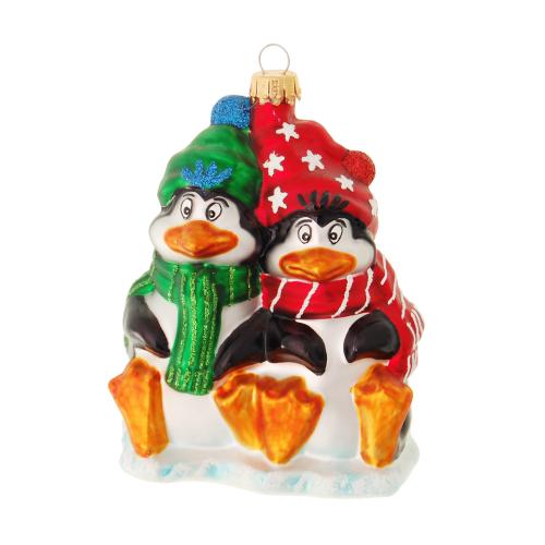 Multicolor 11cm Frierende Pinguine, Glasornament, mundgeblasen und handdekoriert